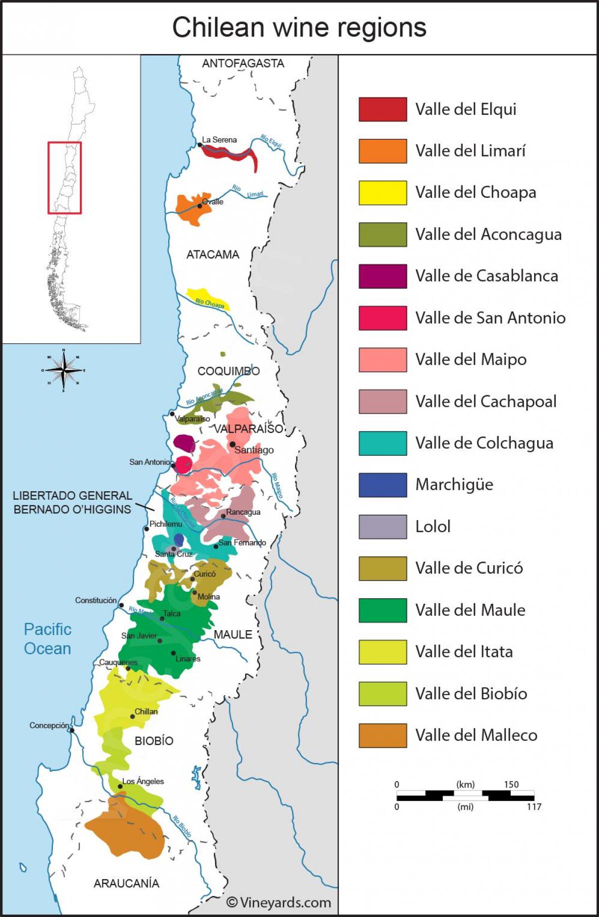 Peta Chile kawasan wain 