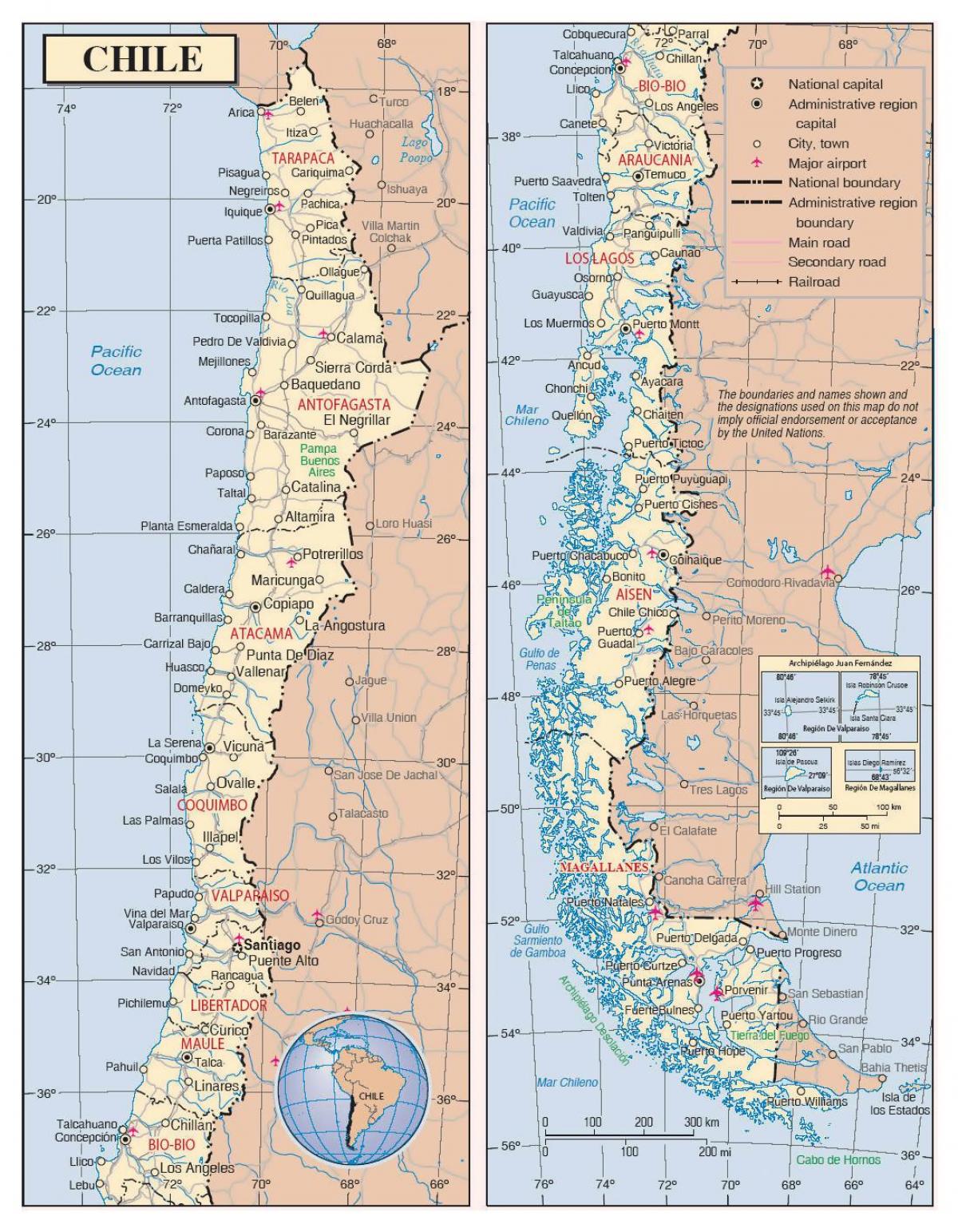 peta Chile dengan kota