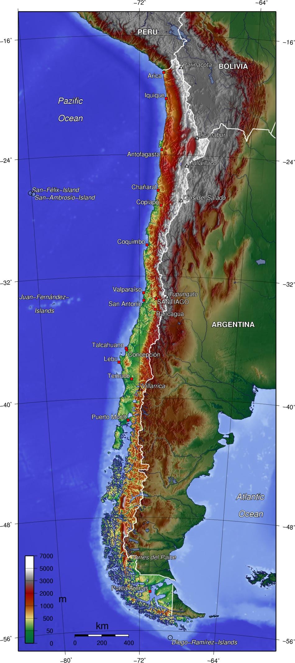 gunung di Chile peta